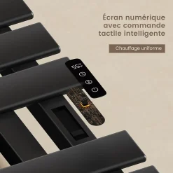 EMKE Radiateur sèche-serviettes électrique salle de bain avec thermostat, panneau chauffant, minuterie, 100x50 cm, 350W, noir mat