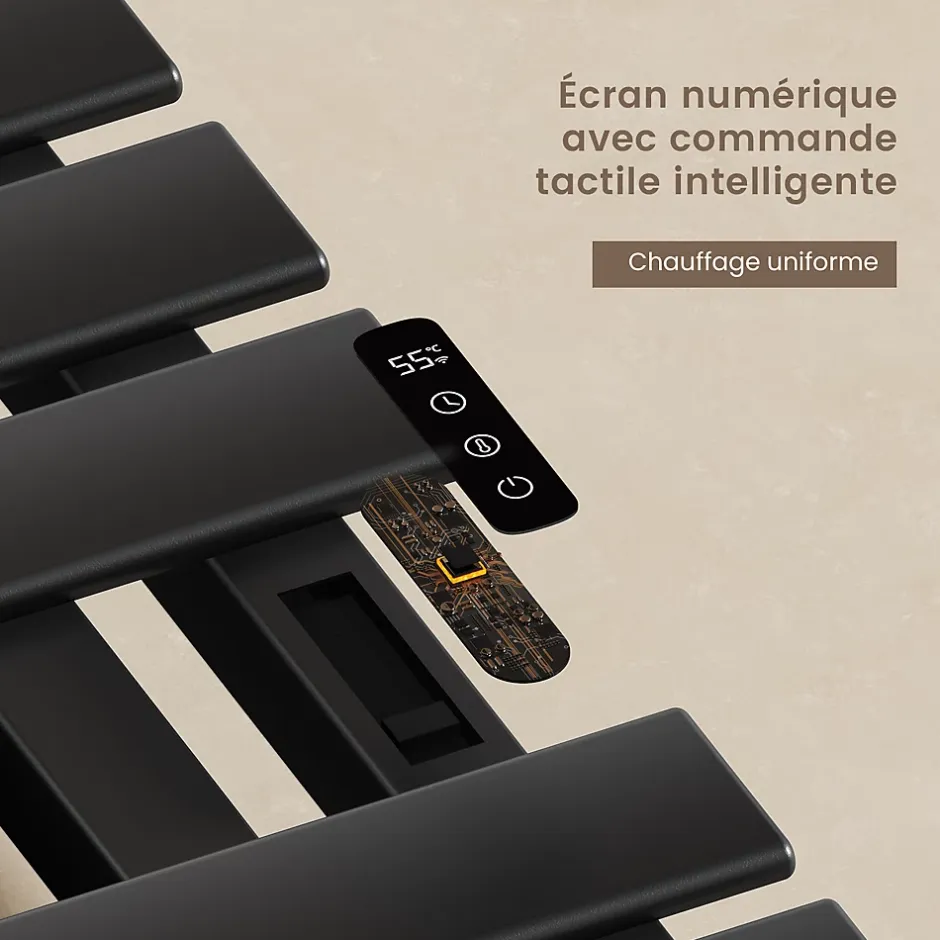 EMKE Radiateur sèche-serviettes électrique salle de bain avec thermostat, panneau chauffant, minuterie, 100x50 cm, 350W, noir mat