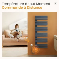 EMKE Radiateur Sèche-Serviettes Électrique 1320x600 mm, Gris Anthracite 800W, WiFi, Modes Intelligents, IPX4