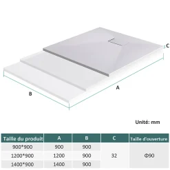 EMKE Receveur de douche receveur de douche plat antidérapant SMC receveur de douche à découper, 120x90cm, Blanc* Receveur De Douche