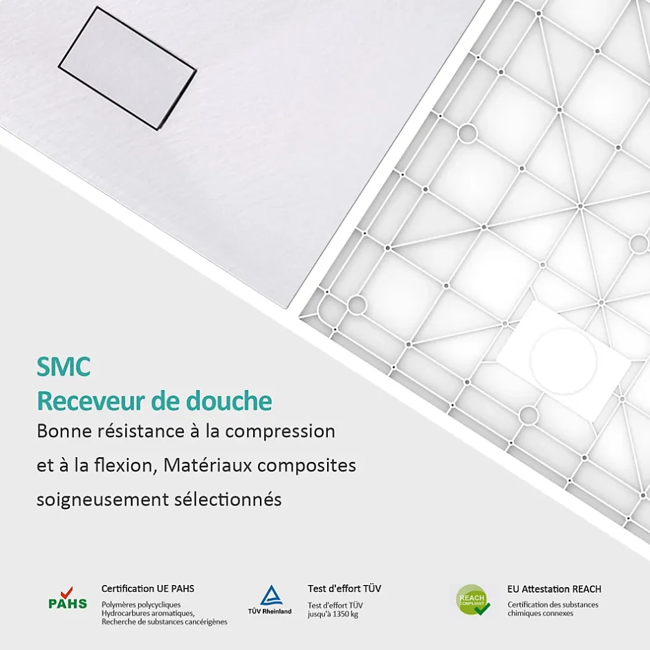 EMKE Receveur de douche receveur de douche plat antidérapant SMC receveur de douche à découper, 140x90cm, Blanc* Receveur De Douche