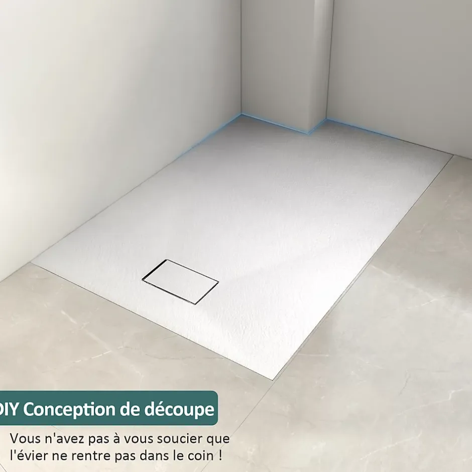 EMKE Receveur de douche receveur de douche plat antidérapant SMC receveur de douche à découper, 140x90cm, Blanc* Receveur De Douche