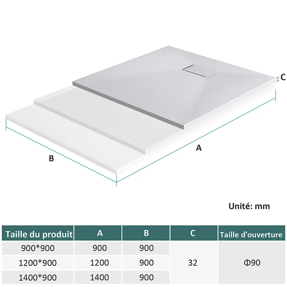 EMKE Receveur de douche receveur de douche plat antidérapant SMC receveur de douche à découper, 140x90cm, Blanc* Receveur De Douche