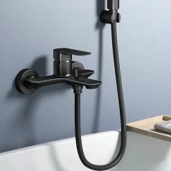 EMKE Robinet bain et douche noir mat, Mitigeur mural 21.2x18.3 cm, robinet salle de bain levier unique* Robinet Lavabo Et Vasque