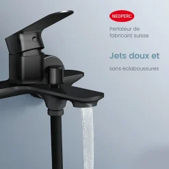 EMKE Robinet bain et douche noir mat, Mitigeur mural 21.2x18.3 cm, robinet salle de bain levier unique* Robinet Lavabo Et Vasque
