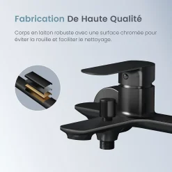 EMKE Robinet bain et douche noir mat, Mitigeur mural 21.2x18.3 cm, robinet salle de bain levier unique* Robinet Lavabo Et Vasque