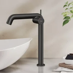 EMKE Robinet de Salle de Bain Noir Mat, 332 x 220 x 76 mm, Laiton, Cartouche Céramique, Mitigeur pour Lavabo, Installation Facile* Robinet Lavabo Et Vasque