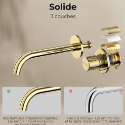 EMKE Robinet de Salle de Bain Modulaire,281x140x65mm,Corps en Laiton, Or Champagne,Mitigeur de lavabo mural,Cartouche en Céramique