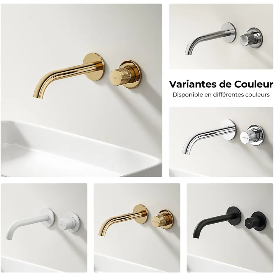 EMKE Robinet de Salle de Bain Modulaire,281x140x65mm,Corps en Laiton, Or Champagne,Mitigeur de lavabo mural,Cartouche en Céramique