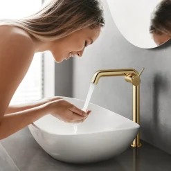 EMKE Robinet de Salle de Bain Or Champagne, 332x220x76 mm, Laiton, Cartouche Céramique, Mitigeur de Lavabo, Installation Facile* Robinet Lavabo Et Vasque