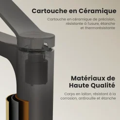 EMKE Robinet Lavabo Salle de Bain 335x233x46 mm Anthracite, Mitigeur en Cuivre, Robinet de Cuisine, Cartouche Céramique* Robinet Lavabo Et Vasque