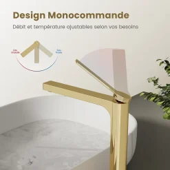 EMKE Robinet Lavabo Salle de Bain 335x233x46 mm Or Champagne, Mitigeur en Cuivre, Robinet de Cuisine , Cartouche Céramique* Robinet Lavabo Et Vasque