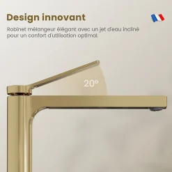 EMKE Robinet Lavabo Salle de Bain 335x233x46 mm Or Champagne, Mitigeur en Cuivre, Robinet de Cuisine , Cartouche Céramique* Robinet Lavabo Et Vasque