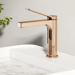 EMKE Robinet Salle de Bain Or Rose, 195x173x46 mm, Cartouche Céramique, Cuivre, Mitigeur de lavabo, Connexion 90 mm* Robinet Lavabo Et Vasque
