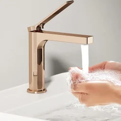 EMKE Robinet Salle de Bain Or Rose, 195x173x46 mm, Cartouche Céramique, Cuivre, Mitigeur de lavabo, Connexion 90 mm* Robinet Lavabo Et Vasque