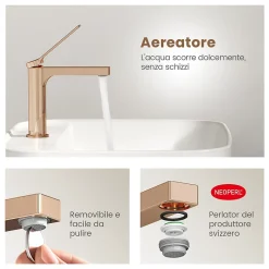 EMKE Robinet Salle de Bain Or Rose, 195x173x46 mm, Cartouche Céramique, Cuivre, Mitigeur de lavabo, Connexion 90 mm* Robinet Lavabo Et Vasque