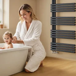 EMKE Sèche Serviettes à Eau Chaude pour Salle de Bain,127 x 60cm,Tuyaux Ronds Porte-Serviettes,Chauffe-Serviettes,Anthracite 776W* Sèche-Serviettes Eau Chaude