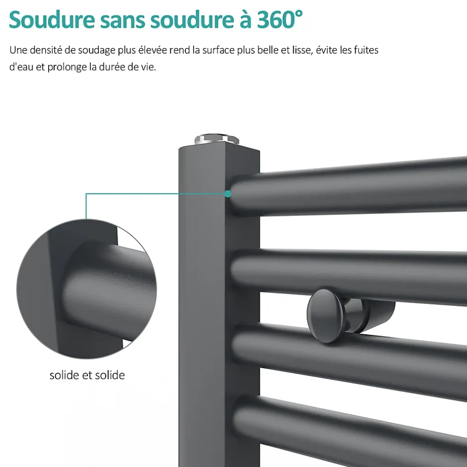 EMKE Sèche-serviette eau chaude, Radiateur sèche-serviettes raccordement central Anthracite 75x40cm 244Watts