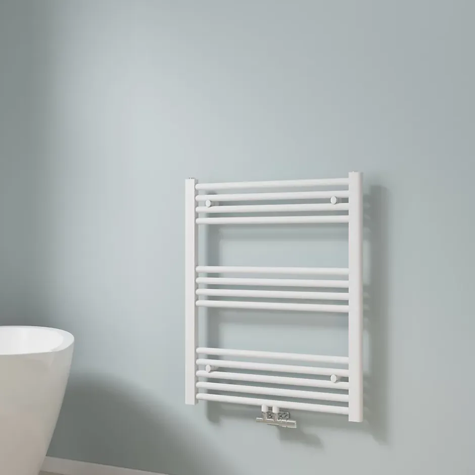 EMKE Sèche-serviette eau chaude, Radiateur sèche-serviettes raccordement central Blanc 75x60cm 337Watts