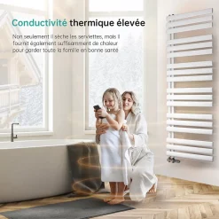 EMKE Sèche-serviette eau chaude à raccord latéral, radiateur sèche-serviettes blanc 174 x 50 cm, 683 W* Sèche-Serviettes Eau Chaude