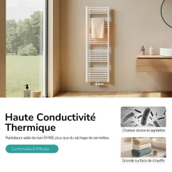 EMKE Sèche-serviette eau chaude, Radiateur sèche-serviettes raccordement central Blanc 160x40cm 547Watts