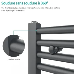 EMKE Sèche-serviette eau chaude, Radiateur sèche-serviettes raccordement central Anthracite 100x50cm 427Watts
