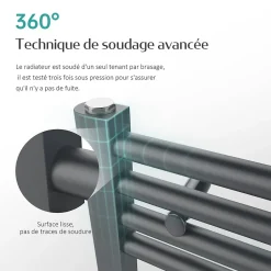 EMKE Sèche-serviette eau chaude, Radiateur sèche-serviettes raccordement central Anthracite 100x50cm 427Watts