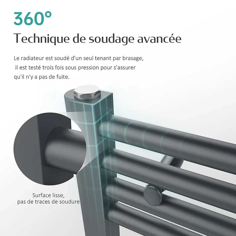 EMKE Sèche-serviette eau chaude, Radiateur sèche-serviettes raccordement central Anthracite 160x50cm 654Watts