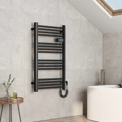 EMKE Sèche-serviette électrique Aluminium Commande tactile Température réglable - 960 x 540 mm Noir 500W