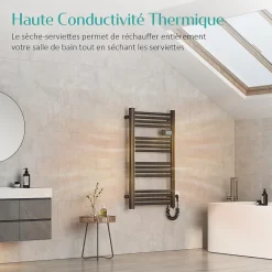EMKE Sèche-serviette électrique Aluminium Commande tactile Température réglable - 960 x 540 mm Noir 500W