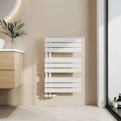 EMKE Sèche-serviettes à Eau Chaude 762x500mm, Panneau Plat Blanc avec Raccordement Latéral, 397 Watts