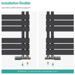 EMKE Sèche-serviettes à Eau Chaude Panneau Plat, Sèche-serviettes connexion latérale pour, Anthracite 1041x500mm 555Watts* Sèche-Serviettes Eau Chaude