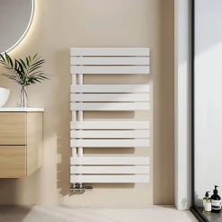EMKE Sèche-serviettes à Eau Chaude 1041x600mm, Panneau Plat Blanc, Connexion Latérale, 639W* Sèche-Serviettes Eau Chaude