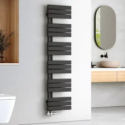 EMKE Sèche-Serviettes à Eau Chaude 160x40 cm Flat Panel Noir Mat Élégant 684W* Sèche-Serviettes Eau Chaude