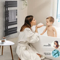 EMKE Sèche-Serviettes à Eau Chaude 160x40 cm Flat Panel Noir Mat Élégant 684W* Sèche-Serviettes Eau Chaude