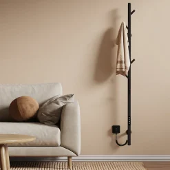 EMKE Sèche-serviettes électrique WiFi Pure, noir givré, 150 x 12,5 cm, température réglable, minuterie