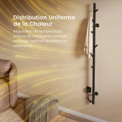 EMKE Sèche-serviettes électrique WiFi Pure, noir givré, 150 x 12,5 cm, température réglable, minuterie