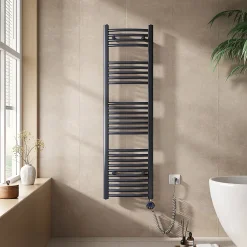 EMKE Sèche-serviettes électrique avec thermostat 140 x 40 cm, radiateur de salle de bain incurvé, gris anthracite, 500 watts* Sèche-Serviettes Électrique