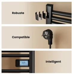 EMKE Sèche-Serviettes Électrique 1200 x 540 mm,Porte-serviettes de salle de bain avec interrupteur tactile et minuterie,Noir,600W