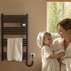 EMKE Sèche-Serviettes Électrique 1200 x 540 mm,Porte-serviettes de salle de bain avec interrupteur tactile et minuterie,Noir,600W