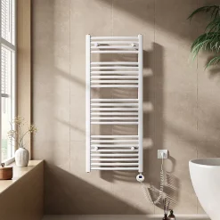 EMKE Sèche-serviettes électrique avec thermostat 120 x 50 cm, radiateur de salle de bain incurvé, blanc brillant, 500 watts