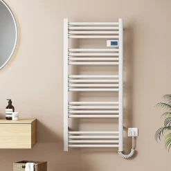 EMKE Sèche-Serviettes Électrique 1200 x 540 mm,Porte-serviettes de salle de bain avec interrupteur tactile et minuterie,Blanc,600W