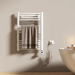 EMKE Sèche-serviettes électrique avec thermostat 75 x 50 cm, radiateur de salle de bain incurvé,blanc brillant, 300 watts