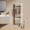 EMKE Sèche-serviettes électrique avec thermostat 120 x 40 cm, radiateur de salle de bain incurvé, blanc brillant, 500 watts