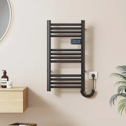 EMKE Sèche-Serviettes Électrique 750 x 400 mm,Porte-serviettes de salle de bain avec interrupteur tactile et minuterie,Noir,180W* Sèche-Serviettes Électrique