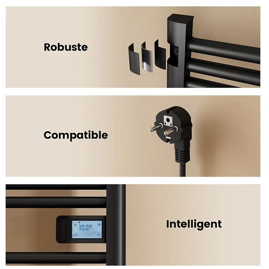 EMKE Sèche-Serviettes Électrique 750 x 400 mm,Porte-serviettes de salle de bain avec interrupteur tactile et minuterie,Noir,180W* Sèche-Serviettes Électrique