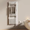 EMKE Sèche-serviettes électrique avec thermostat 140 x 50 cm, radiateur de salle de bain incurvé, blanc brillant, 600 watts