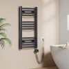 EMKE Sèche-serviettes électrique avec thermostat 75 x 40 cm, radiateur de salle de bain incurvé, gris anthracite, 250 watts* Sèche-Serviettes Électrique