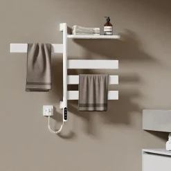 EMKE Sèche-serviettes électrique, rotatif à 180, 76 x 45 cm, sèche-serviettes et radiateur pour salle de bain, blanc brillant