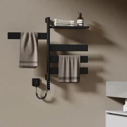 EMKE Sèche-serviettes électrique, rotatif à 180, 76 x 45 cm, sèche-serviettes et radiateur pour salle de bain, Noir mat* Sèche-Serviettes Électrique